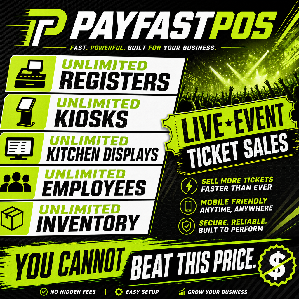 Unlimited registers, kiosks, KDS.